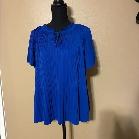 Cable & Gauge Tops - Cable & Gauge Royal Blue Pleated Tie-Neck Blouse